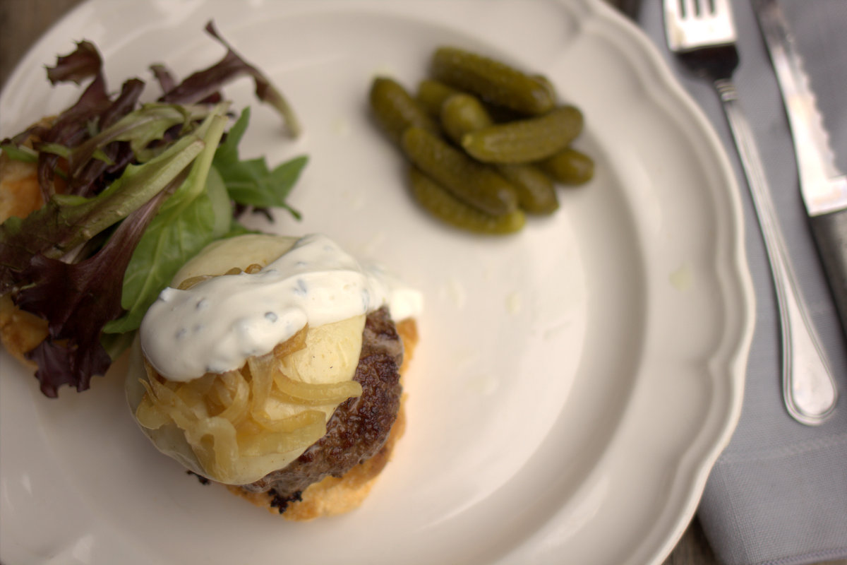 French Onion burger with Chive Sour Cream