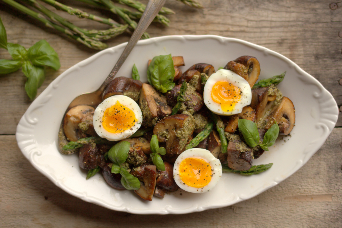 Spring Salad with Basil Chimichurri and Soft Boiled Eggs