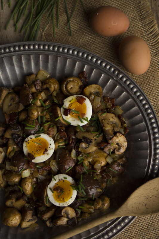 Bacon and Mushrooms with Soft Boiled Eggs