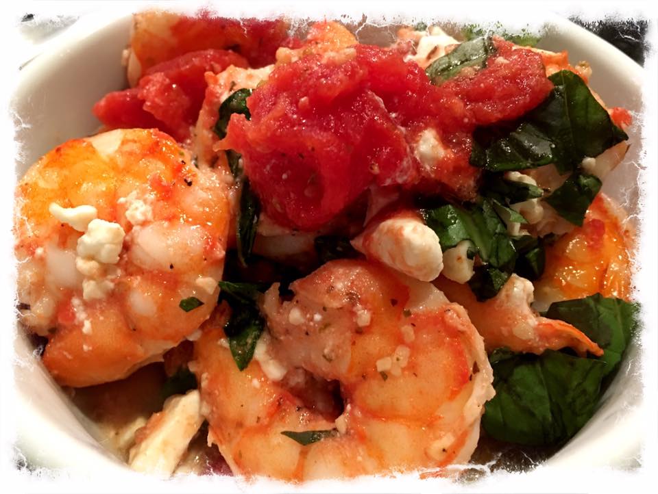 Garlic Roasted Shrimp with Tomotoes, Capers and Feta