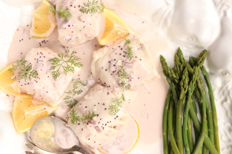 Halibut Smothered in a Creamy Lemon-Dill Sauce