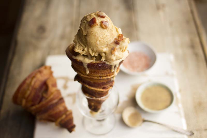Maple Bacon Ice Cream in Bacon Cones
