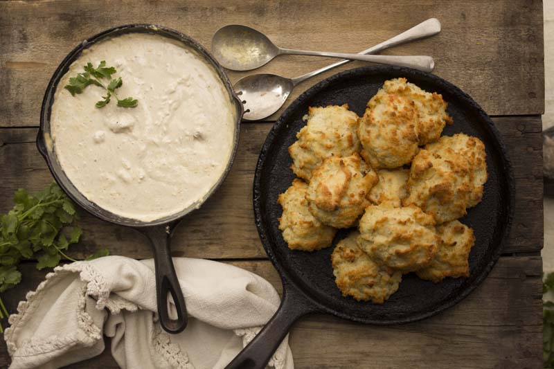 Garlicky Cheddar Biscuits and Gravy