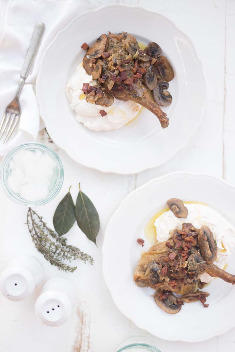 Braised Duck Legs with Bacon and Mushrooms