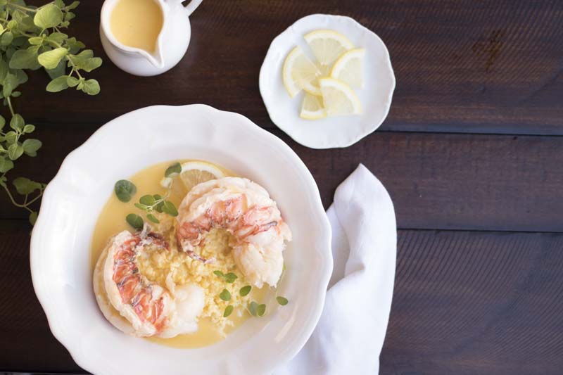 Butter-Poached Lobster Tails over Creamy Keto Risotto