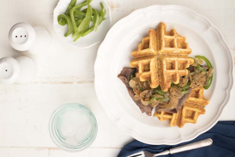 Slow Cooker Philly Cheese Steak Waffles