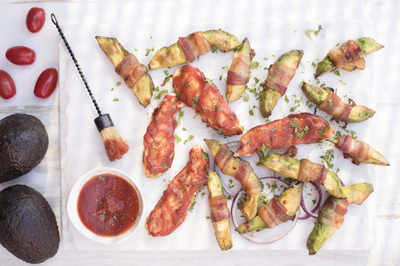 Sheet Pan BBQ Chicken Breast with Bacon Wrapped Avocado Fries