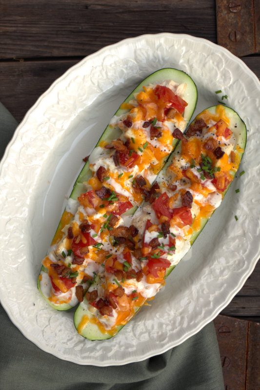 Chicken Bacon and Ranch Zucchini Boats