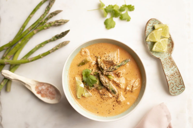 Chicken and Asparagus Red Curry Soup