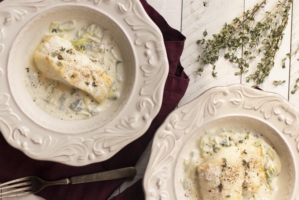 Mouthwatering Cod over Creamy Leek Noodles