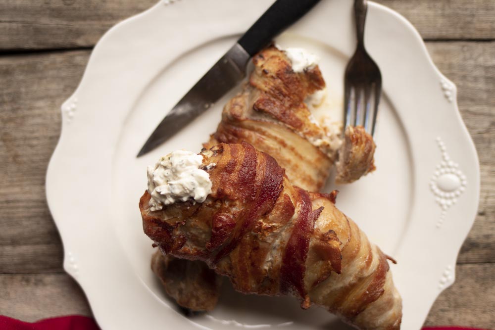 Creamy Stuffed Bacon Wrapped Pork Chops