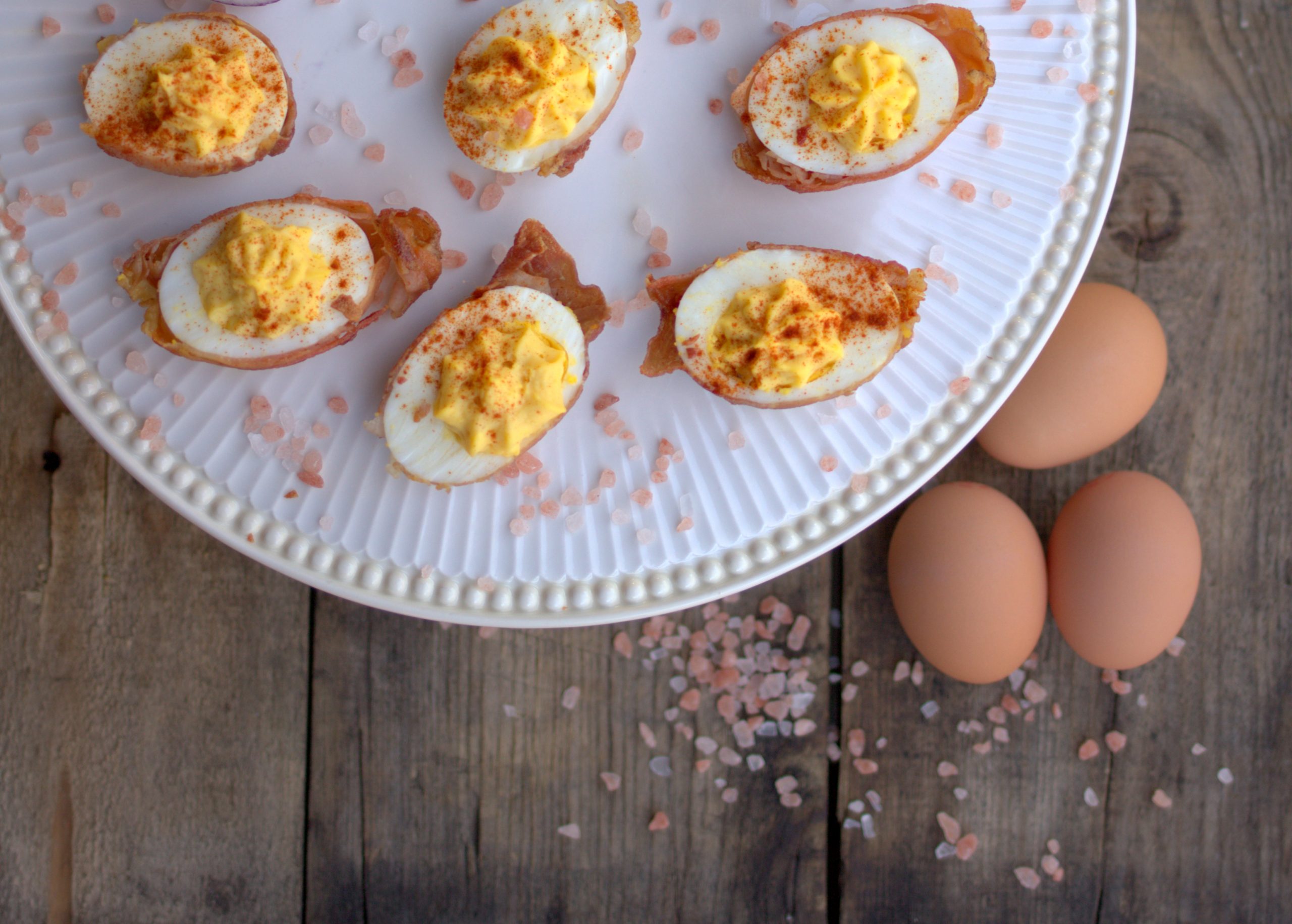 Fried prosciutto deviled eggs