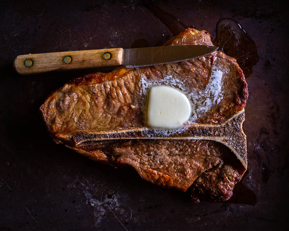Air Fried T-bone Steak with Smoked Butter