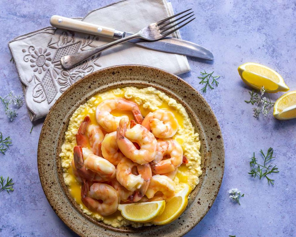 Butter Poached Shrimp and Keto Grits 