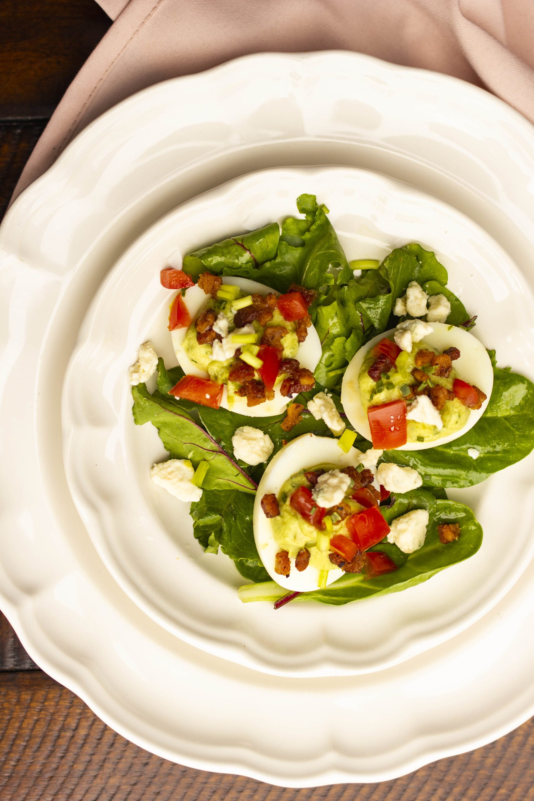 Cobb Salad Deviled Eggs & Bacon Vinaigrette