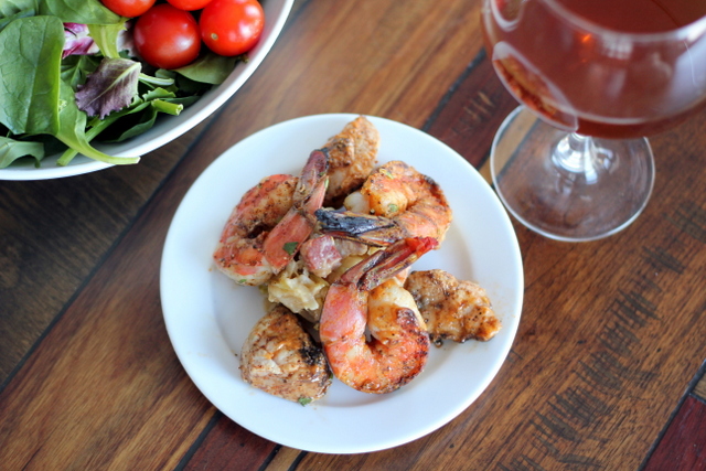 Grilled Shrimp and Sweetbreads with Sweet-and-Sour Bacon Dressing