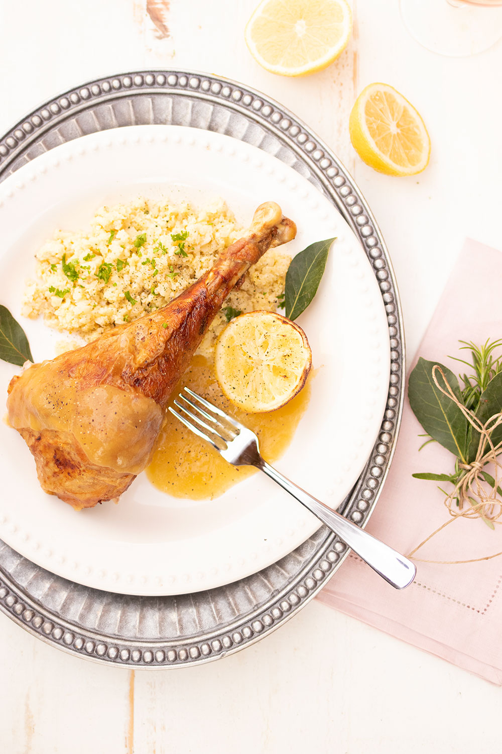 Turkey Legs with Pilaf & Lemon Gravy